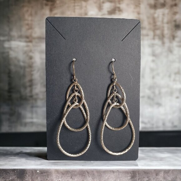 Vintage Silver Tone Dangle Earring Women Layered Loop Fashion Jewelry Boho Style - Picture 1 of 3